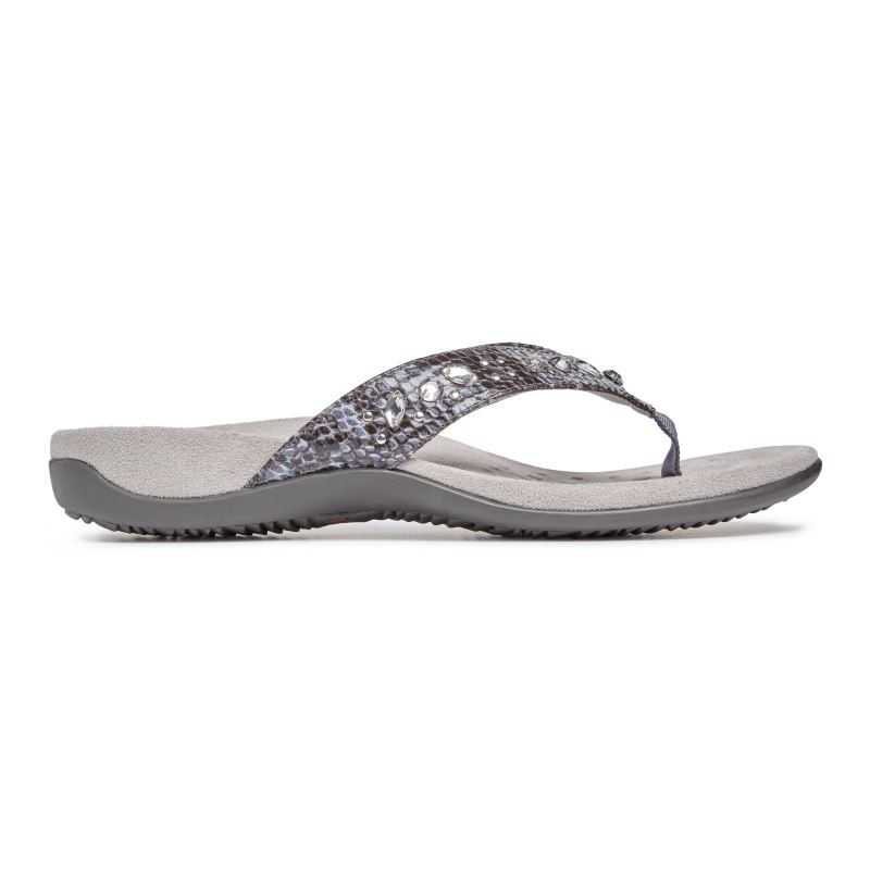 Vionic Women's Lucia Toe Post Sandal - Slate Grey Snake